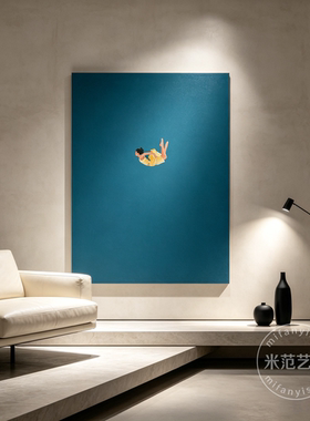 简约极简蓝色背景人物装饰画