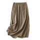 Retro distressed linen skirt for women summer thin elastic waist simple casual versatile solid color a-line mid-length skirt