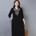 Mùa xuân và mùa thu mới dài tay cotton và lanh ăn mặc lỏng lẻo phần dài phong cách quốc gia phụ nữ kích thước lớn thêu hoa lanh váy - Váy dài váy đi biển cho người thấp Váy dài