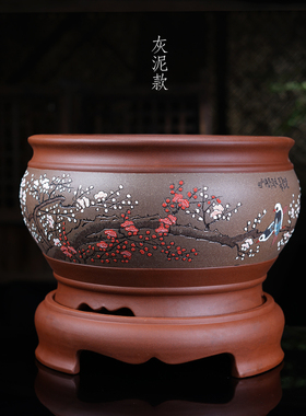 宜兴紫砂花盆高档点彩陶瓷大口径