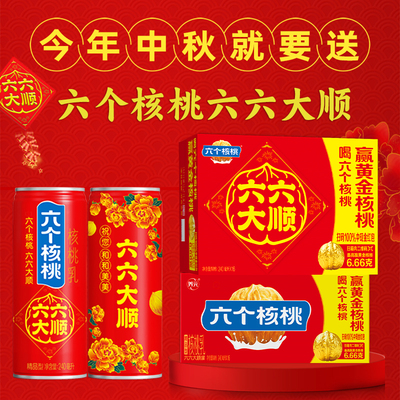 【中秋礼盒+赠礼袋】六个核桃旗舰店240ml*16罐植物蛋白饮料整箱