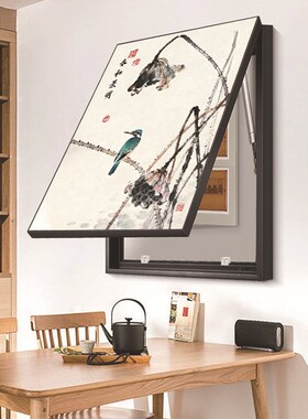 电表箱装饰画竖版新中式配电箱电闸箱遮挡挂画花鸟荷花餐厅壁画