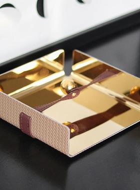 轻奢皮革方形餐巾收纳架摆件酒店餐厅金属定点压纸架纸巾座装饰品