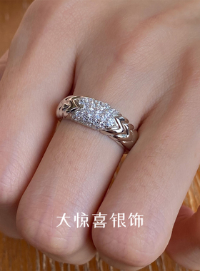 925银镀18K白金戒指女小众设计轻奢高级感银饰复古中古老钱风