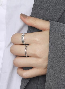 希腊文925纯银戒指素圈食指戒女2025新款小众设计开口戒生日礼物