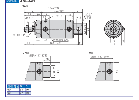 MA20X10\15\2025\3040\45\50\60\70\8590160SCA小型迷你气缸-图2