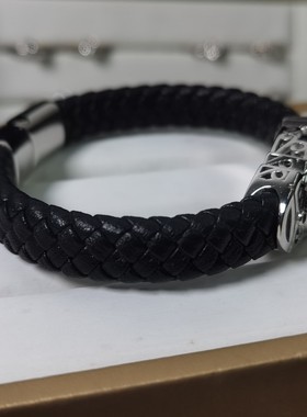 银手镯空托男女牛皮手绳手链DIY