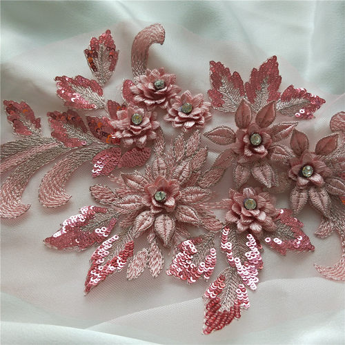 40*17厘米 金色蕾丝立体花片亮片演出服礼服服装贴花片辅料补丁 - 图0