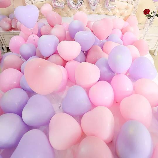 马卡龙爱心形气球生日快乐趴体布置结婚婚房用品大全飘空粉色装饰