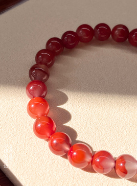 澜山能量冰飘南红手链新中式喜火