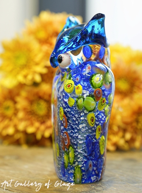 原创万花艺术猫头鹰琉璃摆件