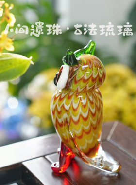 人间遗珠小士兵猫头鹰琉璃摆件
