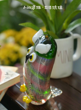 人间遗珠小怪兽猫头鹰琉璃摆件