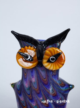 人间遗珠猫头鹰琉璃摆件