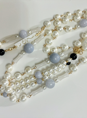 凤与芙蓉十三余今时兔项链异色版蓝色新中式长款多层毛衣链贝珠