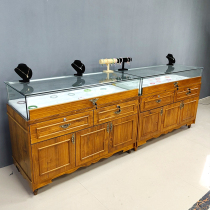 Solid Wood Jewelry Exhibition Cabinet Jade Ware Emerald Ornament Jewelry Cabinet Retro Glass Bead Treasure Chest of ancient play and display case Customized
