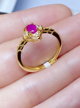 4x6天然红宝石戒指女S925银黄金色时尚经典白金色红宝石高端大气