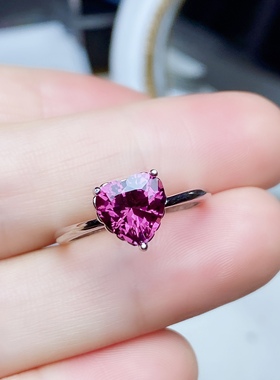 丛利 s925银玫瑰金色镶嵌天然镁铝石榴石戒指白金色女戒心形经典