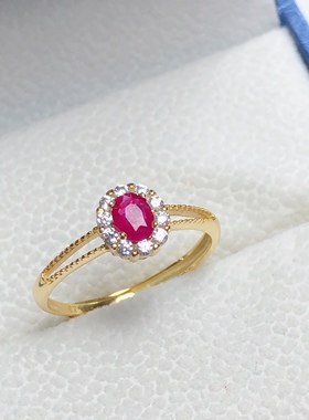 丛利 天然红宝石戒指女s925银黄金色时尚经典白金色红宝纯银镶嵌