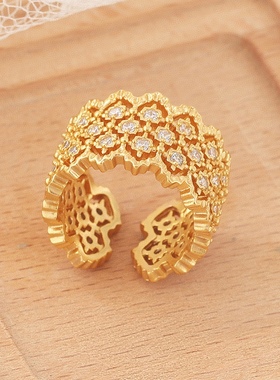 中古风法式镂空镶嵌轻奢开口小众时尚百搭潮流女戒指