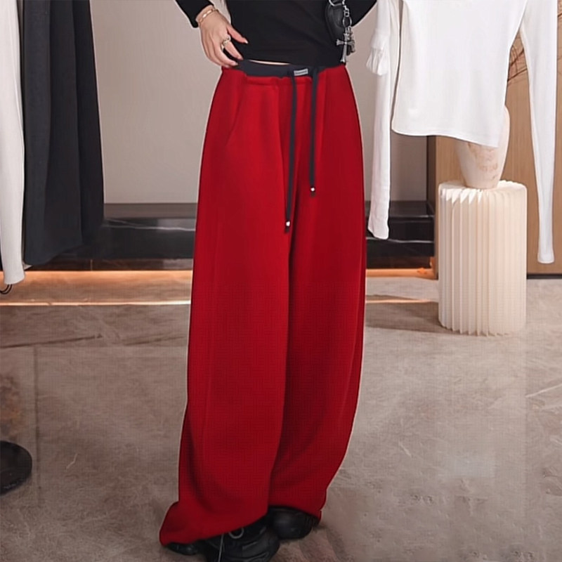 2025秋季新款松紧腰抽绳卫裤宽松显瘦休闲裤慵懒直筒拖地阔腿裤女,淘宝优惠券,粉丝福利购,淘宝优惠卷