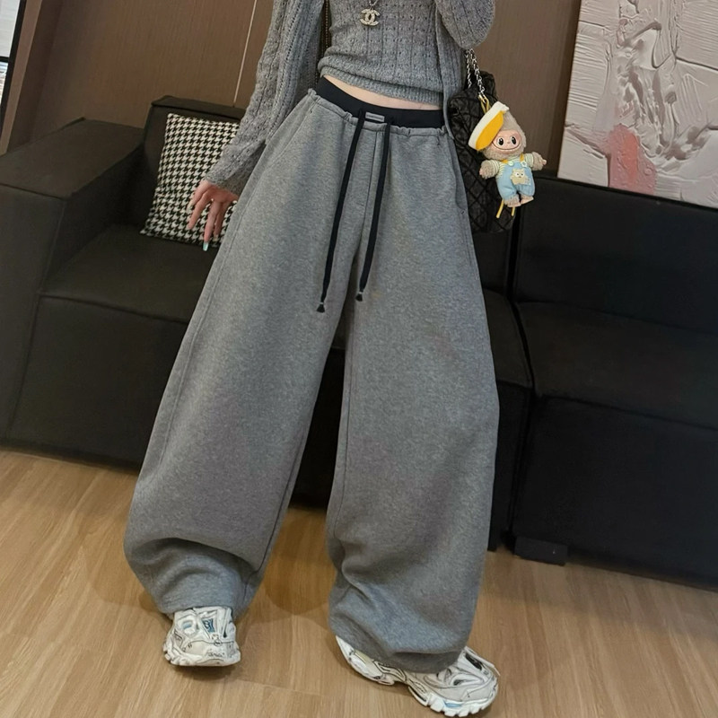 2025秋季新款松紧腰抽绳卫裤宽松显瘦休闲裤慵懒直筒拖地阔腿裤女,淘宝优惠券,粉丝福利购,淘宝优惠卷