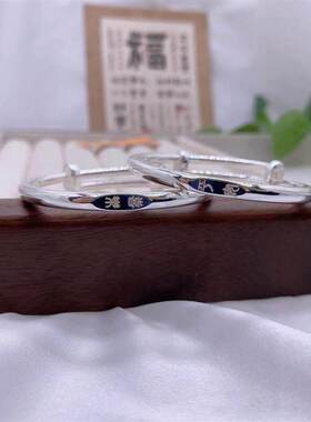 新款宝宝纯银手镯S足子平