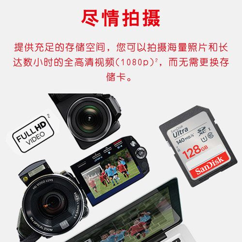 闪迪sd卡128g内存卡 高速相机摄像机大卡 佳能尼康索尼松下存储卡 - 图1