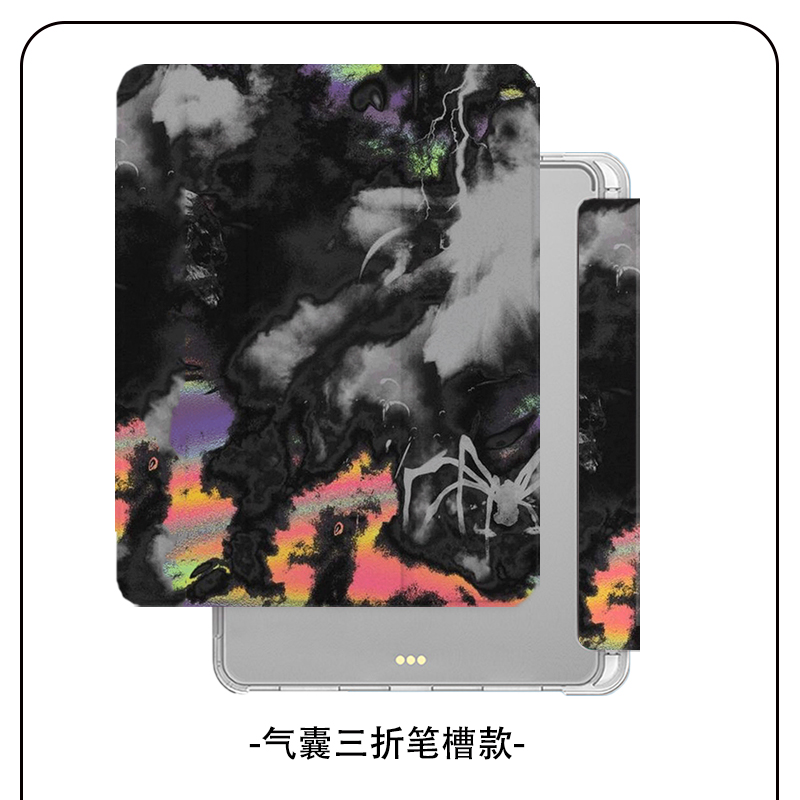 暗黑蜘蛛ipadPro2021保护套9.7英寸适用苹果平板8外壳新款air5带笔槽外壳mini4气囊防摔6三折ipad9第九代10.2 - 图2