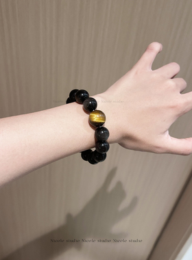 Nicole「最强王者」原创天然银曜石虎眼石手串招财转运手链礼物饰