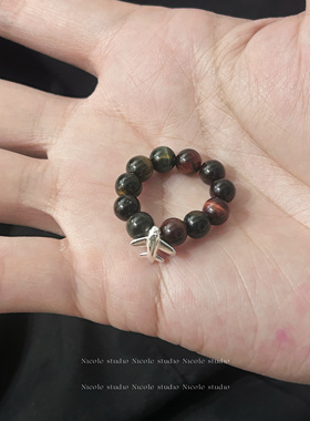 Nicole「飞跃地平线」原创s925银小飞机虎眼石戒指高级感串珠指环