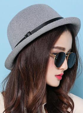 小礼帽女英伦卷边春夏秋季韩版帽子女士英伦爵士帽渔夫帽女