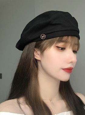贝雷帽女薄款夏季黑色ins八角帽子网红韩版日系英伦复古画家帽潮