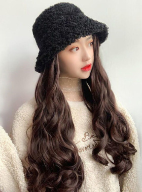 现货假发女秋冬羊羔毛帽子大波浪