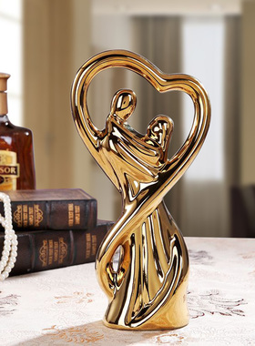 工艺结婚陶瓷白银情侣拥抱装饰品