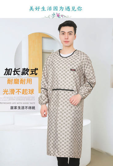 薄款时尚加长款微防水长袖围裙反穿罩衣男士理发工作服光滑不沾毛
