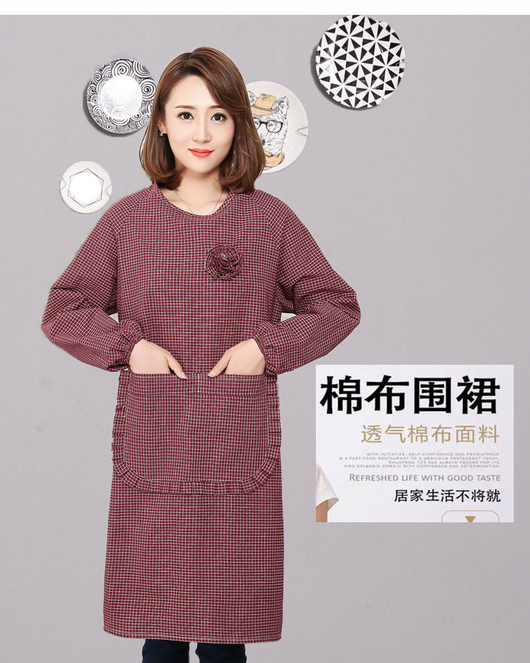 新款双层纯棉长袖围裙家务清洁防污反穿罩衣时尚女士围裙耐脏韩版,淘宝优惠券,粉丝福利购,淘宝优惠卷