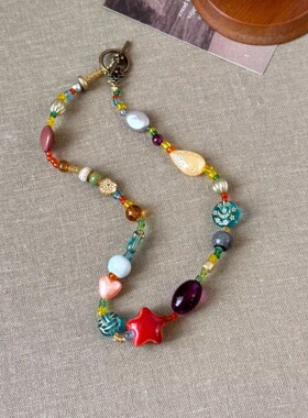 2025新款复古风彩色琉璃项链