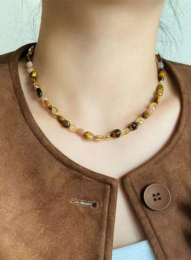 王鹤棣同款虎眼石项链