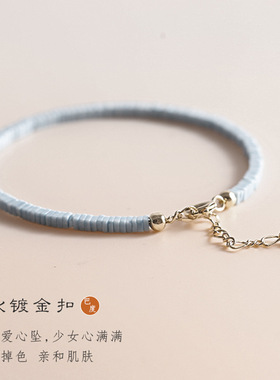 巴度极细蓝松石手链古风复古14K金清新小众设计感手串转运珠叠戴