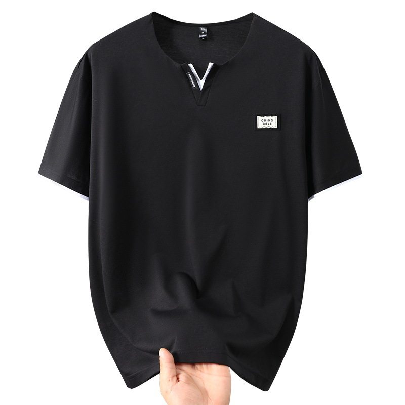 300斤大码短袖T恤男士夏季新款V领宽松休闲加肥加大胖哥哥半截袖,淘宝优惠券,粉丝福利购,淘宝优惠卷
