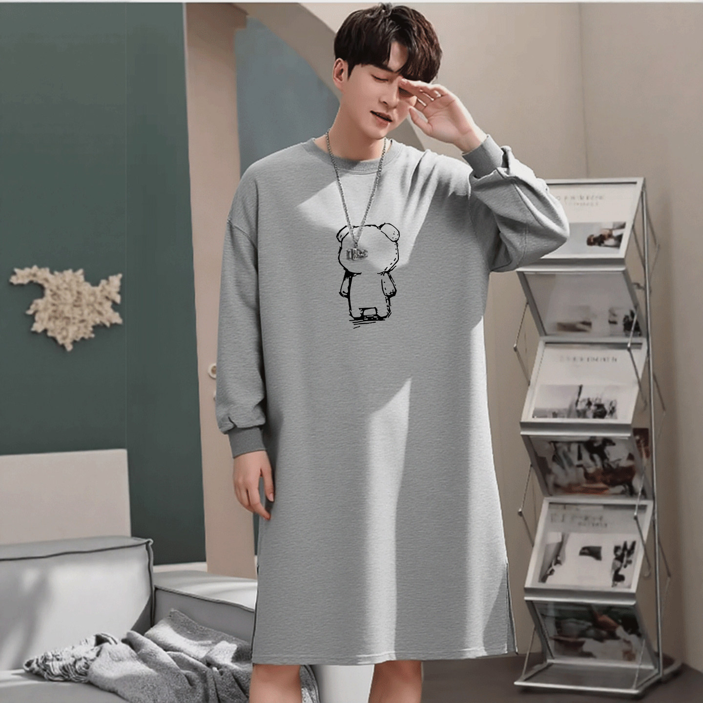 春秋季长袖卡通纯棉睡袍男生宽松胖大码一体式懒人浴袍长版家居服,淘宝优惠券,粉丝福利购,淘宝优惠卷