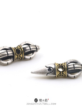 手工s925纯银镶嵌黄铜五股金刚杵