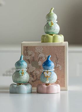 景德镇手工创意转转葫芦摆件网红同结晶釉陶瓷玩具可爱茶宠可批发