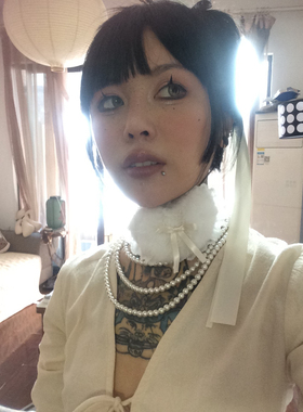 alisa纯雪 蕾丝项圈choker爱心项链Lolita蝴蝶结丝带白色软妹甜