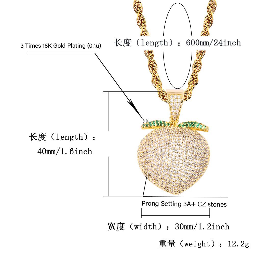 街头嘻哈潮牌网红男女满钻石骚粉蜜桃吊坠蹦迪桃子仙桃项链hiphop - 图3
