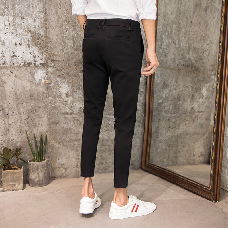 韩版西服裤子潮男九分裤修身型小脚裤黑色免烫西裤百搭休闲西装裤,淘宝优惠券,粉丝福利购,淘宝优惠卷