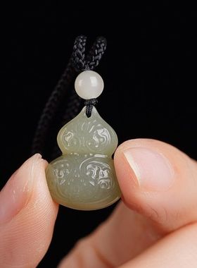 和田玉葫芦天然玉石晴水料时尚吊坠挂件毛衣链可调节长短通用款