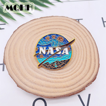 MQHH Creative NASA Air Commemorative Brooch Starry Sky oil painting Back Shadow Alloy Badges Sweet clothing accessories Accessories Jewelry