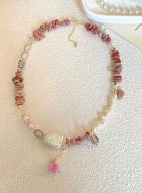 不规则水晶石珍珠项链巴洛克小众